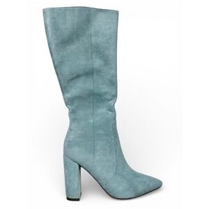 Women's Light Teal Suede Knee-High Block Heel Boots